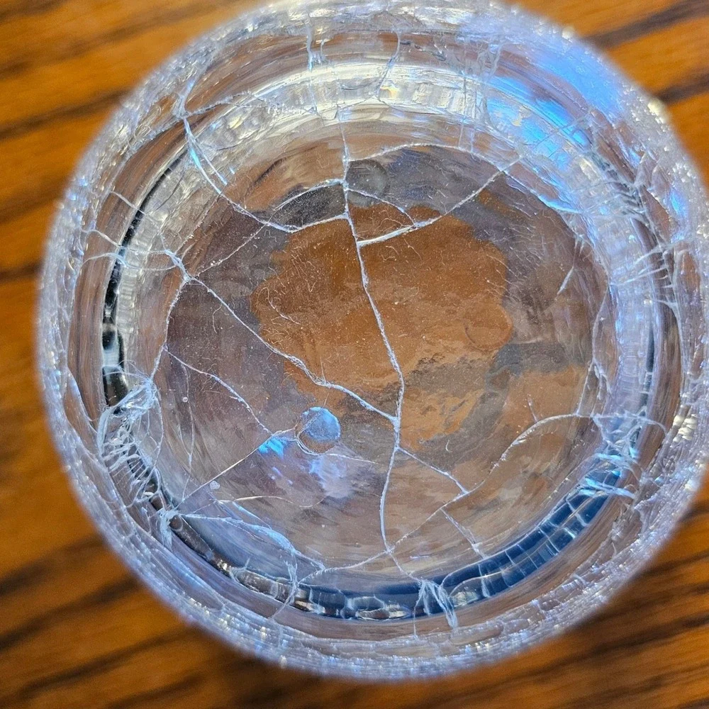 Clear Crackle Glass Globe Vase Votive Candle Holder Round 3.5 Inch Small Decor